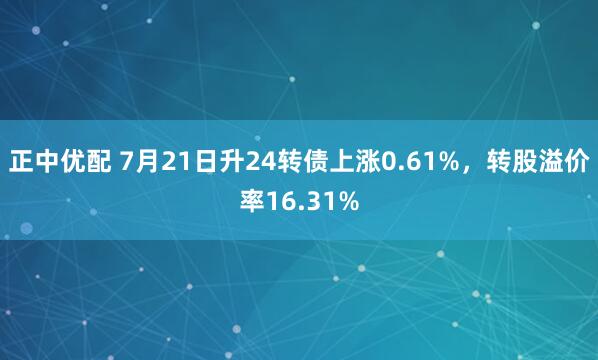 正中优配 7月21日升24转债上涨0.61%，转股溢价率16.31%